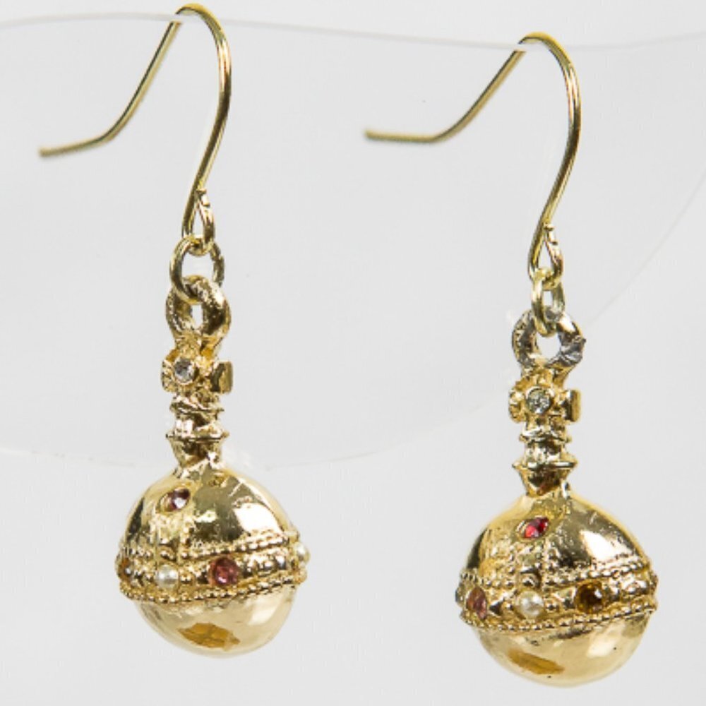PRETTY Dangle Earrings w/ Metal Gold Toned Oval Ball Ornaments